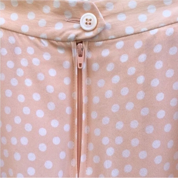 🇫🇷 Vtg 80s 90s Alan Austin Silk Polka Dot Peach Pink Trumpet Hem Midi Skirt | M - Picture 11 of 13